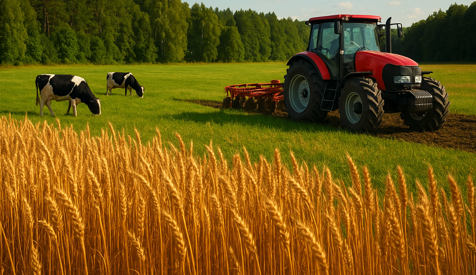 foto di campi boschi e trattore